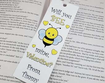 Bee my Valentine Bookmarks for kids, gift giving school holidays no candy gifts irridescent glitter personalized favor