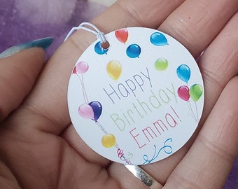 Birthday Balloons Personalized Tag for Birthday fun celebrations or events, Graduation, Bridal, Baby Shower Tag w/string