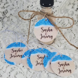 Beach Theme 110 lb. Cardstock Personalized Tags for Destination Wedding Birthday Anniversary Sand Ocean Favor w/string image 7
