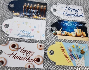 Hanukkah Gift Tags full color holiday favors Feast of Lights Scenes and Backgrounds Channukah Dedication Jewish Holy Day