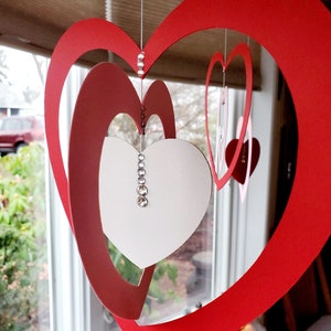 Hanging Hearts Valentine's Day large indoor Decorations with rhinestone accents, pink, red, and white cardstock cutouts image 8
