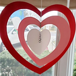 Hanging Hearts Valentine's Day large indoor Decorations with rhinestone accents, pink, red, and white cardstock cutouts image 5