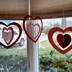 Hanging Hearts Valentine's Day large indoor Decorations with rhinestone accents, pink, red, and white cardstock cutouts image 10