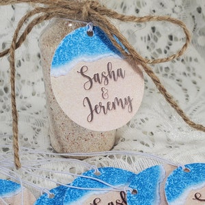 Beach Theme 110 lb. Cardstock Personalized Tags for Destination Wedding Birthday Anniversary Sand Ocean Favor w/string image 8