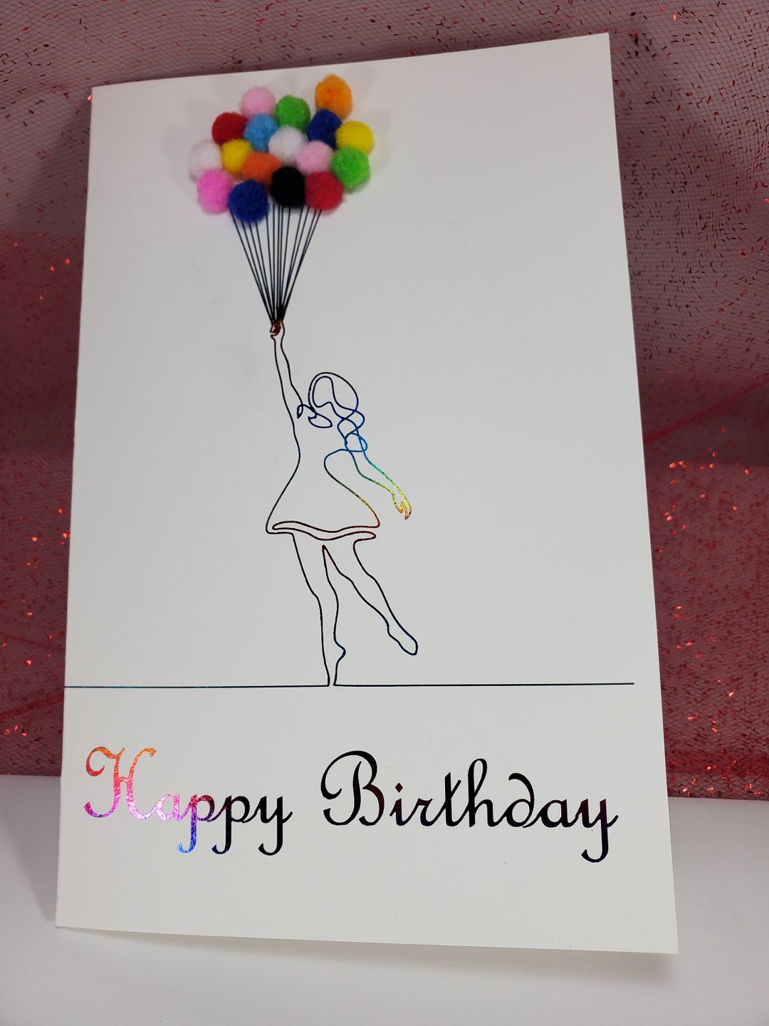 Pom Pom Balloons Birthday Card - The Joy of Sharing