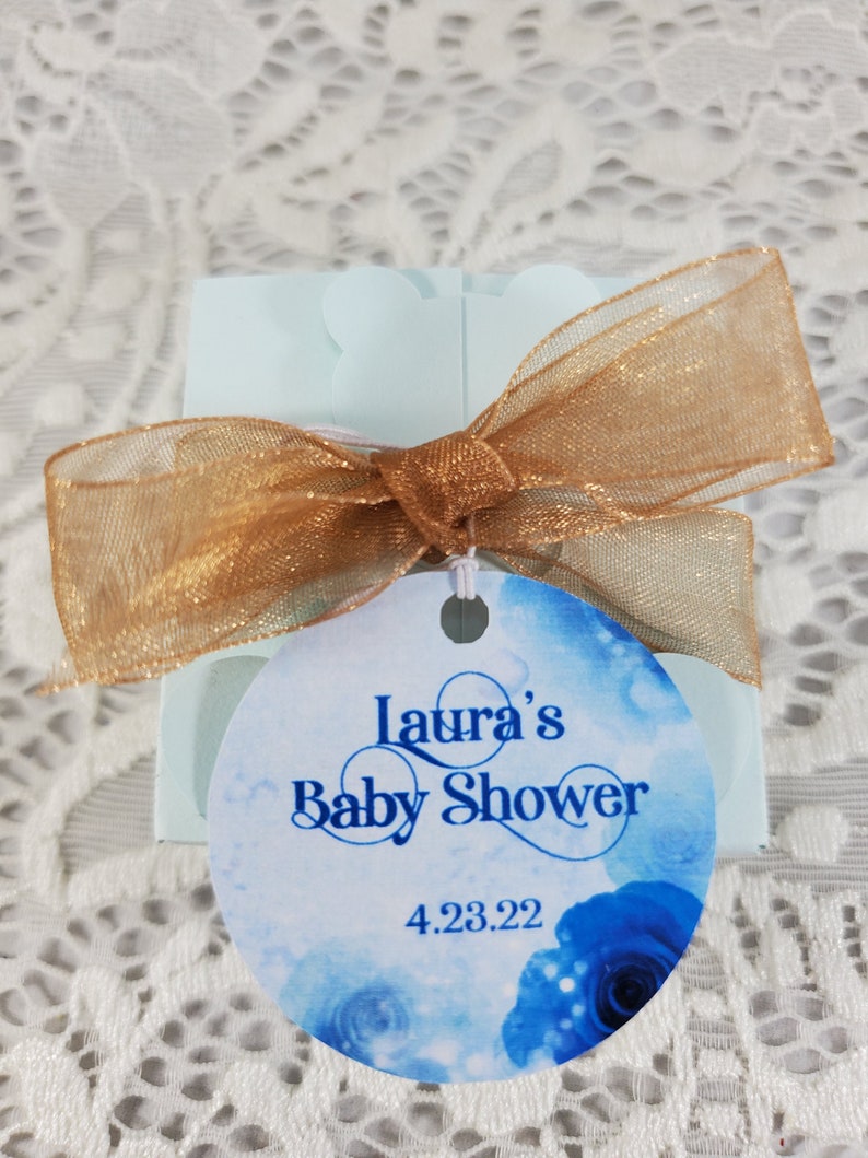 Bleu Floral Rose papier cartonné étiquettes personnalisées pour mariage anniversaire anniversaire vacances mariée ou Baby Shower w/string image 2
