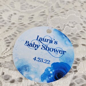 Bleu Floral Rose papier cartonné étiquettes personnalisées pour mariage anniversaire anniversaire vacances mariée ou Baby Shower w/string image 6