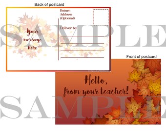 Fall Leaves Cute Postcards for teachers and students personalized postcards colorful and fun fall colors cards to mail