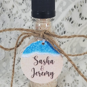 Beach Theme 110 lb. Cardstock Personalized Tags for Destination Wedding Birthday Anniversary Sand Ocean Favor w/string image 2