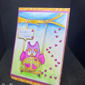 carte "bonne fête mamie » la balançoire pour une mamie bien chouette !