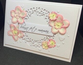 "Happy Mother's Day" card, garland of hearts and flowers, unique model