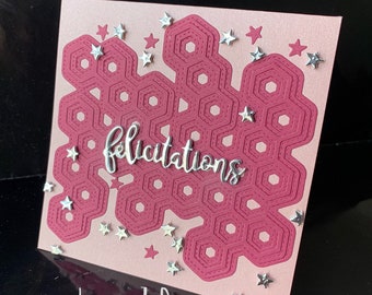 carte rose étoilée "félicitations"