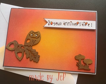 carte chouette "joyeux anniversaire"