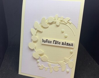 carte feuillage et perles de nacre   "bonne fête maman" ... pour une tendre maman !