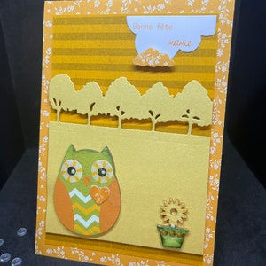 carte "bonne fête mamie » chouette en bois