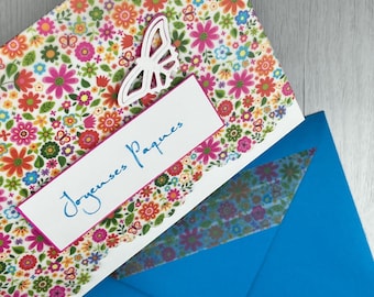 carte Joyeuses Pâques calque fleuri