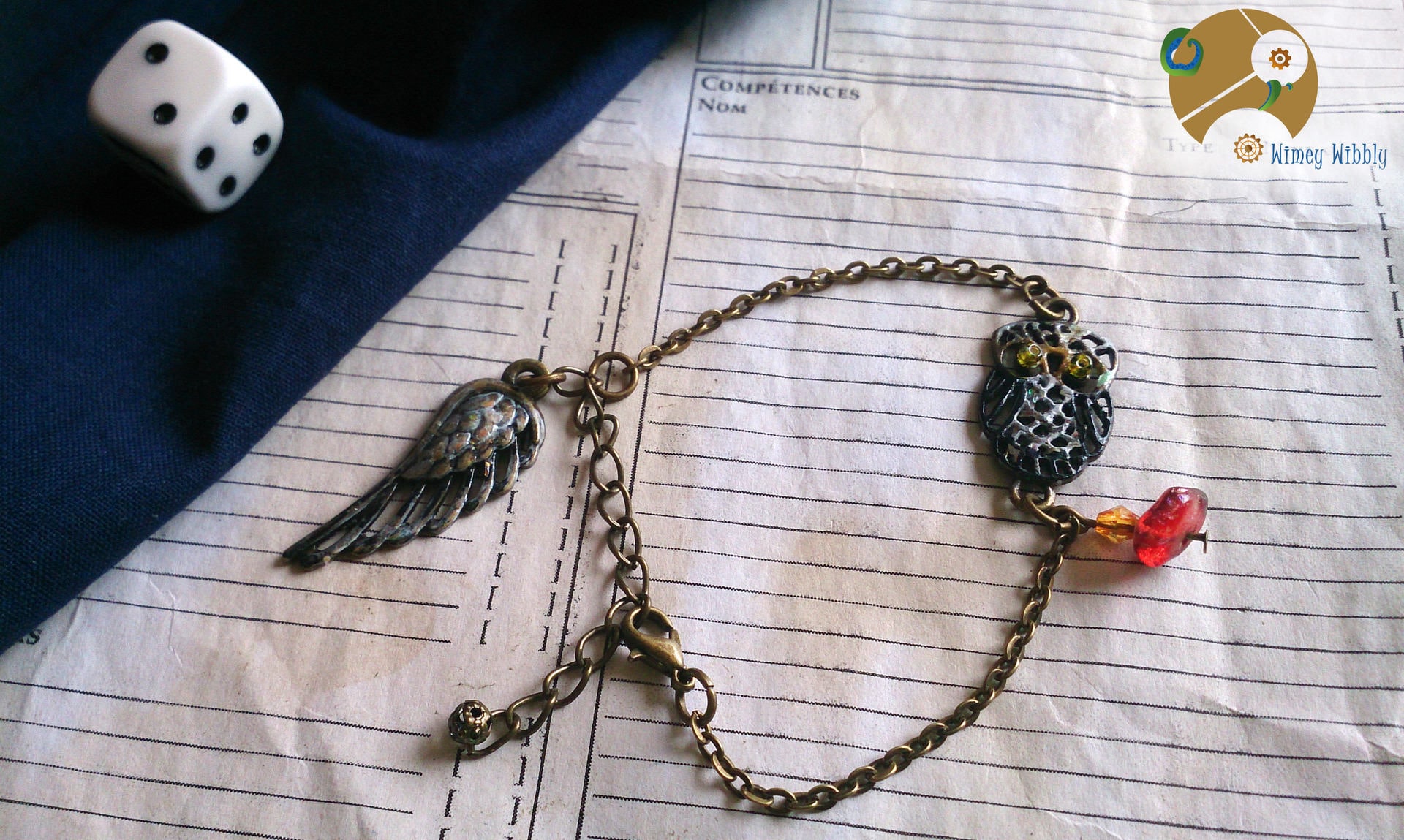 bracelet potterhead chouette Hedwige bronze rouge fait main taille r&eacute;glable harfang owl red h