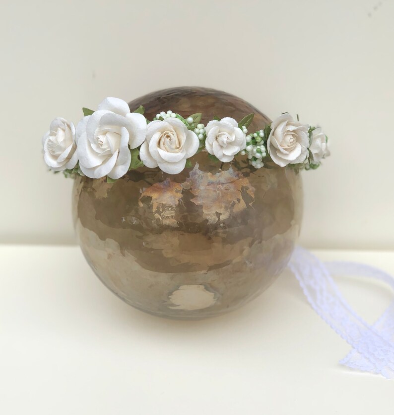 White Floral Flower Girl Crown/wreath White Flowered Crown Etsy