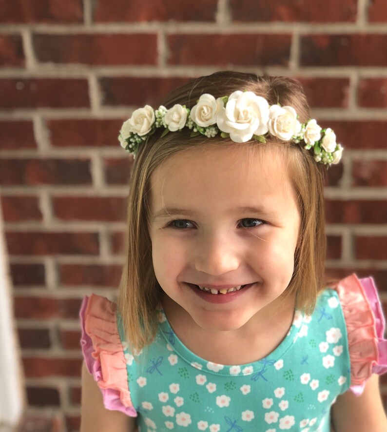 White Floral Flower Girl Crown/wreath White Flowered Crown Etsy