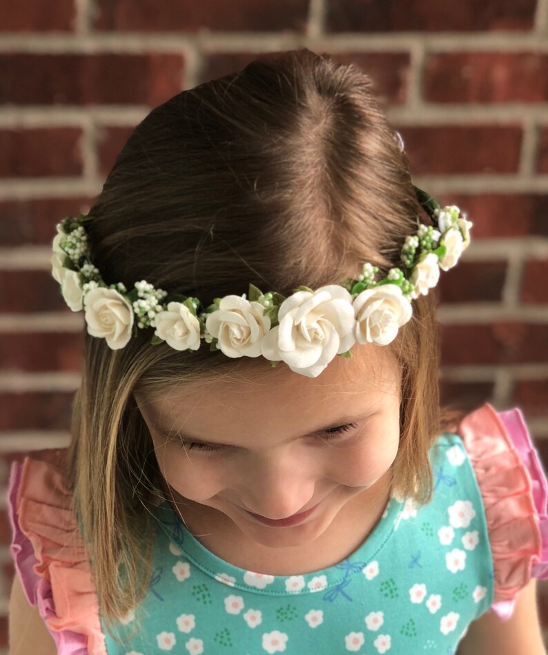 White Floral Flower Girl Crown/wreath White Flowered Crown Etsy