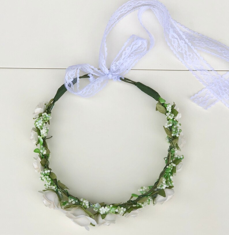 White Floral Flower Girl Crown/wreath White Flowered Crown Etsy