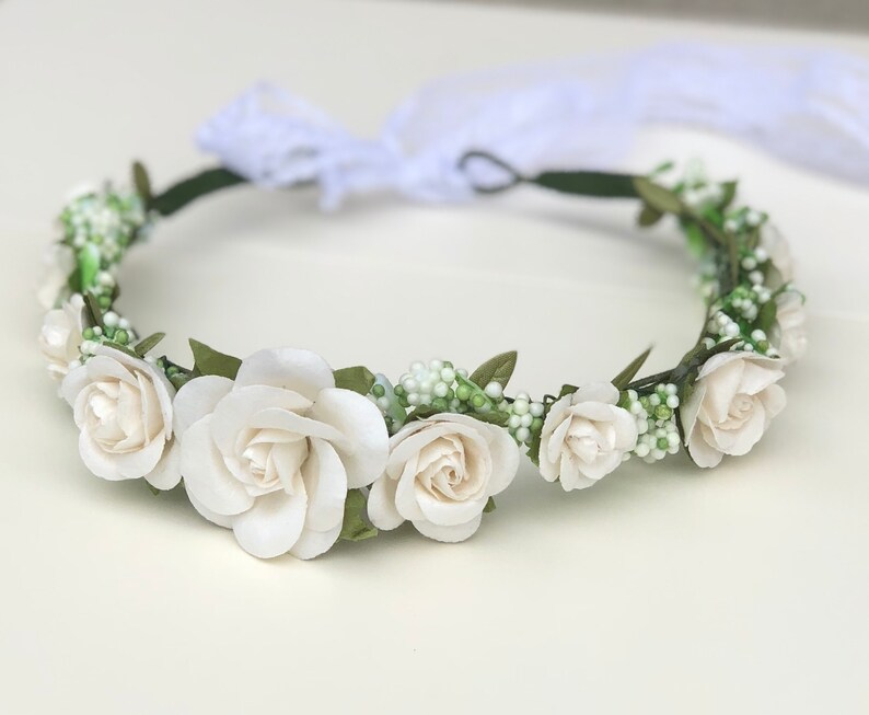 White Floral Flower Girl Crown/wreath White Flowered Crown Etsy