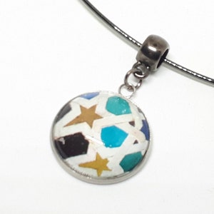 Collana con ciondolo cabochon in vetro da 20 mm, zellige marocchini