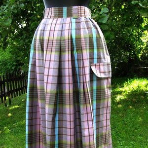 Vintage Clothing German Dirndl Style Cotton Skirt Long/Summer Festival  Plaid Skirt/ Hipster Skirt Tartan