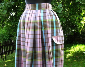 Vintage clothing german dirndl style cotton skirt long/summer festival  plaid skirt/ hipster skirt