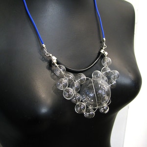 Hand Blown glass bubble necklace, Transparent hollow glass bubble necklace, Rubber jewelry, Artisan jewelry, Contemporary necklace