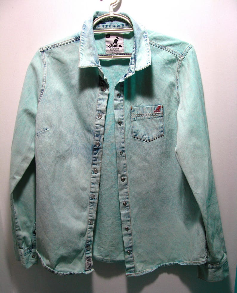 Woman Kangol Denim Shirt Jacket BlouseKangol vintage Denim Shirtjeans Shirt BlouseGirl Woman Denim Jacket Shirt Bleach WashedBig Size