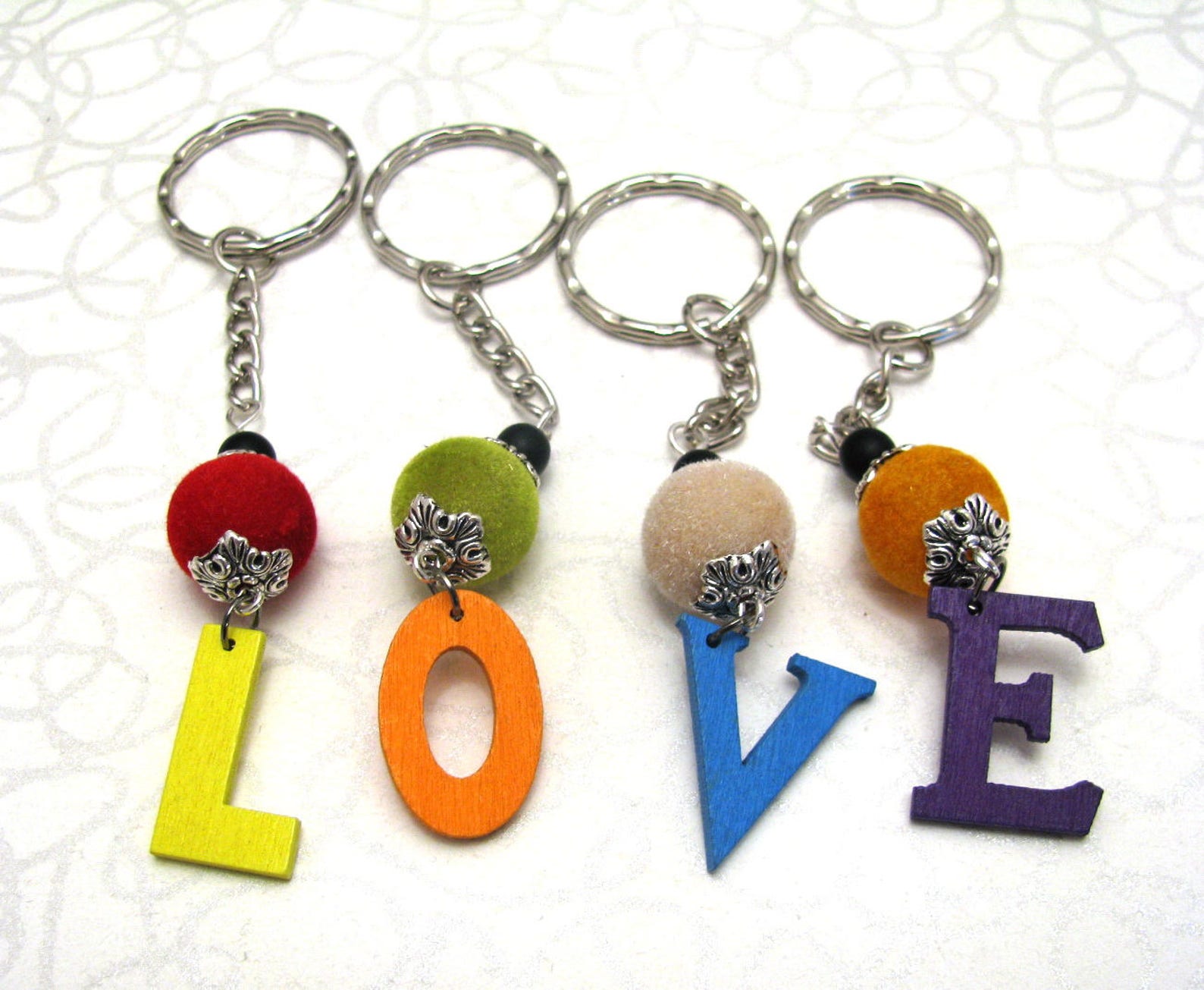 Home accessories/handmade key rings/set of 4 key rings/wooden Etsy