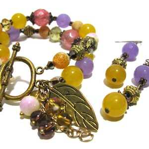 Multi Edelstein Schmuckset / 2-strangiges Edelstein Armband und Ohrringe / Armband und Ohrringe / ooak Designer Schmuck Set