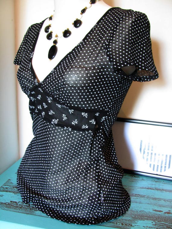 white polka dot mesh top