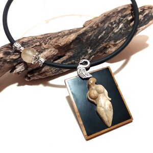 Elegant Gemstone Choker Necklace Picasso Jasper Intarsia Pendant, Black Agate, Leda and the Swan