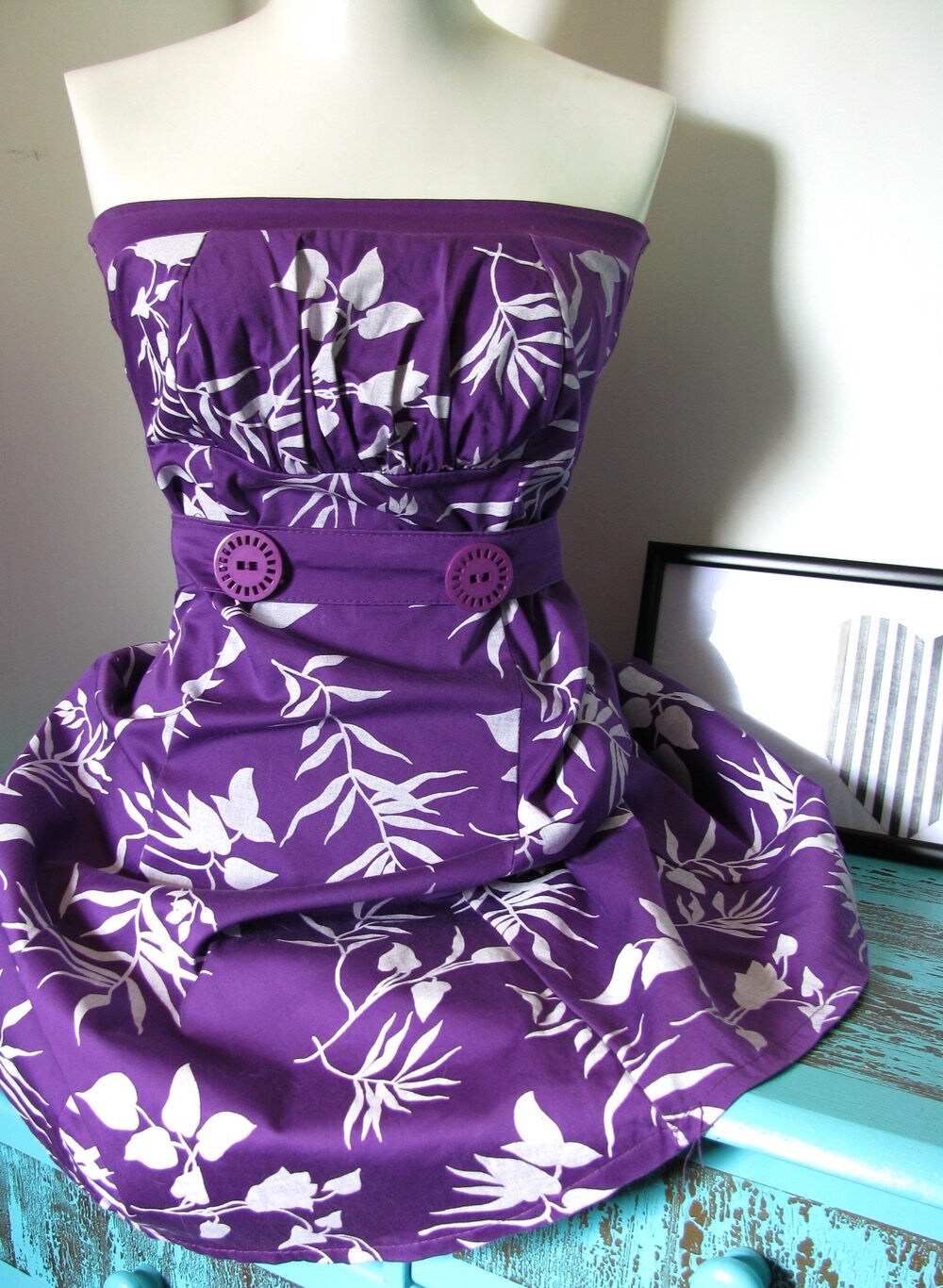 Vintage Woman Cotton Summer Dress/purple Cotton Summer Dress/short