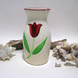 French vintage hand painted ceramic vase small size/ Vintage ceramic vase hand painted tulip motif from France image 1