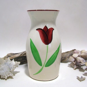 French vintage hand painted ceramic vase small size/ Vintage ceramic vase hand painted tulip motif from France image 2