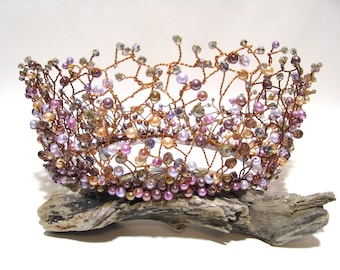 Beaded crown multicolor glass beads and crystals/Beaded headpiece headband for photo shoot/Fairy crown/costume crown