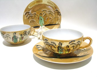 Set da tè in porcellana giapponese Lustreware con tazza e piattino/Set da tè in porcellana giapponese a guscio d'uovo occupato per 1 persona