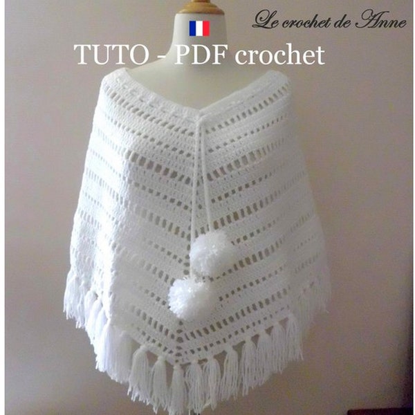 PDF CROCHET - Poncho bohème hippie aux jolis points ajourés , facile à réaliser , Tuto en Français et en Anglais !