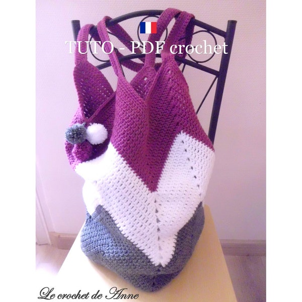 PDF CROCHET - Sac fourre-tout / Sac de plage / Sac boho , aux jolis motifs zig zag , facile à réaliser , Tuto en FRANCAIS !