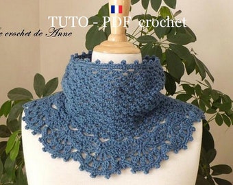 PDF CROCHET - Choker / snood, adorned with a beautiful lace border, easy to make, Tutorial in FRENCH!