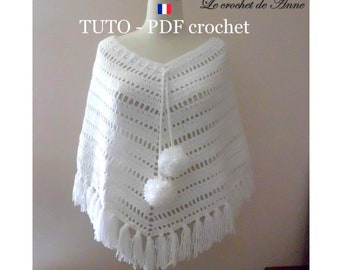 PDF CROCHET - Poncho bohème hippie aux jolis points ajourés , facile à réaliser , Tuto en Français et en Anglais !