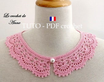 PDF CROCHET - Col Romantique , Col Bohème , Col dentelle , orné de jolis motifs en éventail , facile à réaliser, Tuto en FRANCAIS !