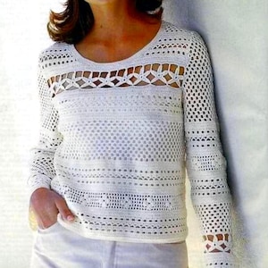 Modèle TUNIQUE coton blanc, Motifs dentelle, Taille 34/36, 38/40, 42/44, 46/48, Tuto explications et grilles, PDF crochet Vintage FRANCAIS !