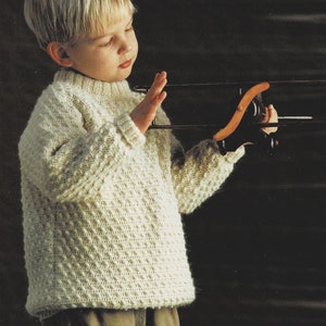 Modèle PULL enfant garçon, manches longues, Taille 2, 4, 6, 8 ans, Tuto explications et grilles en Français, PDF crochet Vintage FRANCAIS !