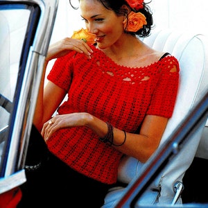 Modèle TOP/BUSTIER aux manches courtes, Taille 34/36, 38/40, 42/44, Explications et grilles en Français, PDF crochet Vintage Français !