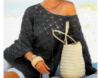 Modèle PULL coton aux motifs losanges, Tunique de plage, Taille 40, 42/44, Tuto explications et grilles, PDF crochet Vintage en FRANCAIS !
