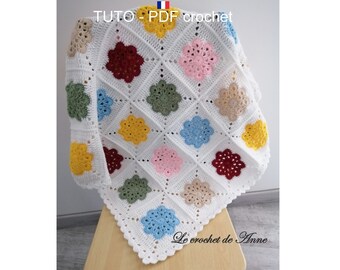 Grand Jeté De Lit Crochet Granny Carré - Multicolore - Fait Main - 236x210cm